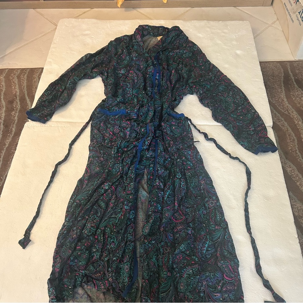 Victoria secret vintage gold label paisley flor print robe black pink blue teal - Picture 10 of 10